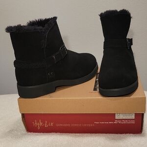 Style & Co.Korri Pull-on Buckled Black Suede Ankle Booties, NIB